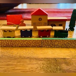 Miniature vintage handmade wooden German village w/train